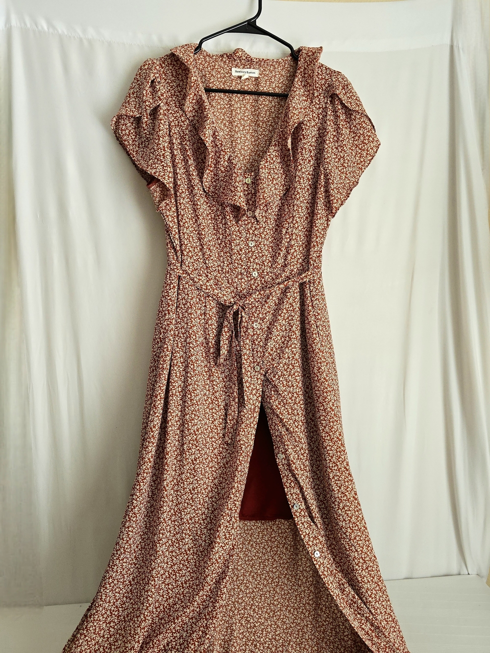 Newbury Kustom Rust Floral Maxi Dress with Ruffle Neck